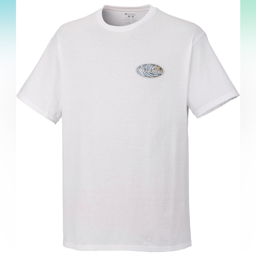 •COLUMBIA•MENS WAVY PALMS CREW NECK LOGO SPORTSWEAR SHORT SLEEVE TEE LARGE EUC